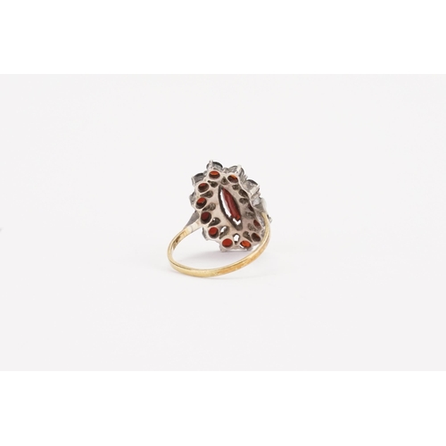 92 - A Czechoslovakian Garnet & Marcasite Dress Ring in Case.