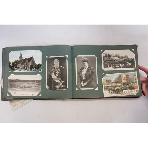 493 - A Vintage Post Card Album containing Nelson's Flagship, The Foudroyant wrecked at Blackpool 1897, Vi... 