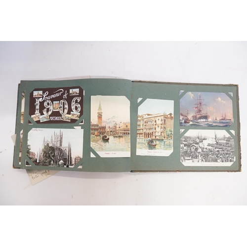 493 - A Vintage Post Card Album containing Nelson's Flagship, The Foudroyant wrecked at Blackpool 1897, Vi... 