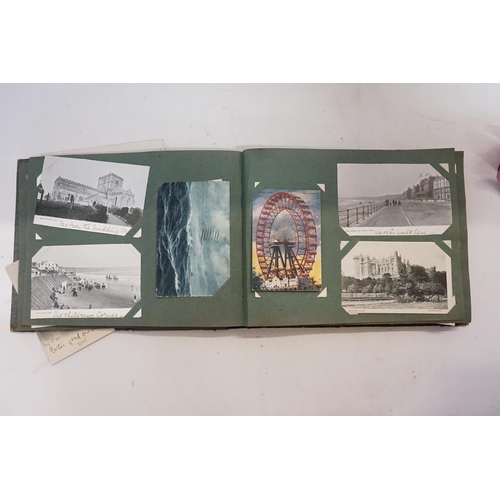 493 - A Vintage Post Card Album containing Nelson's Flagship, The Foudroyant wrecked at Blackpool 1897, Vi... 