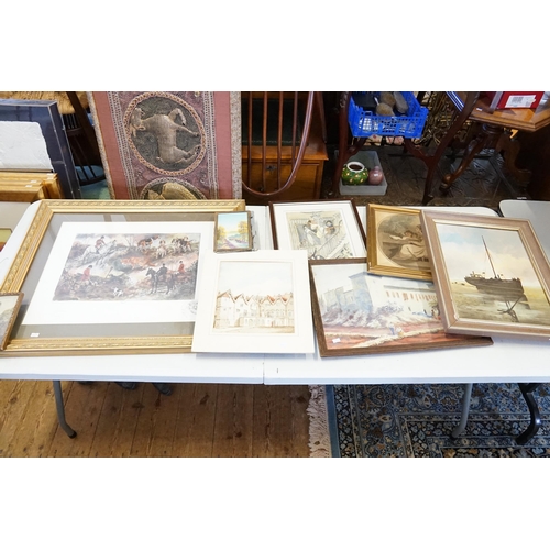 811 - A Water Colour of a Belgian Street scene, Reginald Nat The Monastery in Corfu, a Print of the Piano ... 