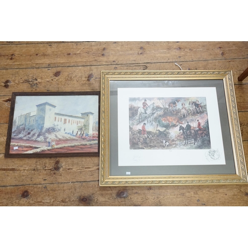 811 - A Water Colour of a Belgian Street scene, Reginald Nat The Monastery in Corfu, a Print of the Piano ... 