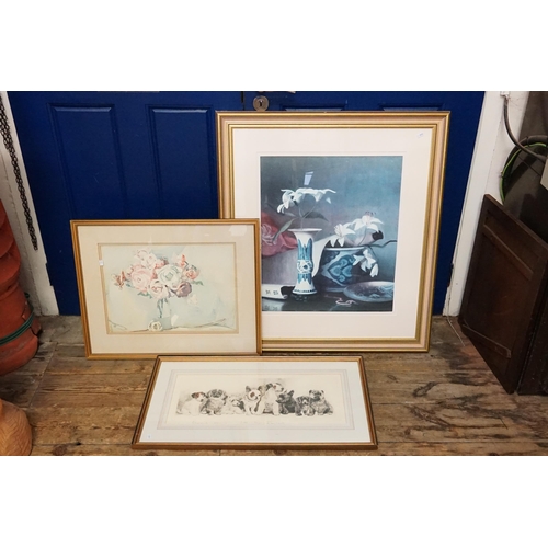 837 - Three Framed & Glazed Prints including Kurt Meyer, one other & a Water Colour signed.