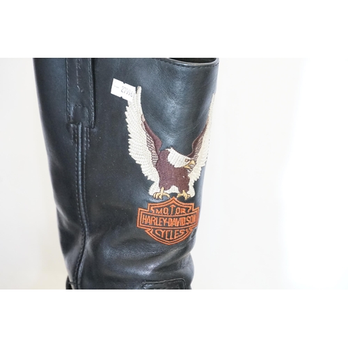 366 - A Pair of Harley Davidson Black Leather Motorcycle Boots with ribbed souls, Size 43. Along with one ... 