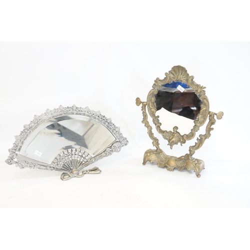 660 - A Fan shaped Dressing Table Mirror & a French Cast Brass Swing Action Mirror.