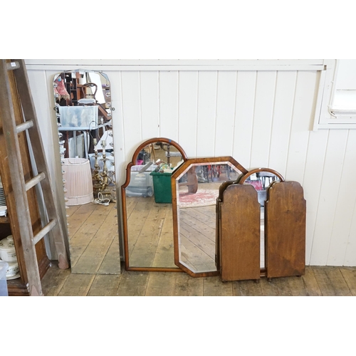 663 - A Set of Mahogany Framed Dressing Table Mirrors, a Walnut Framed Wall Mirror & one other.