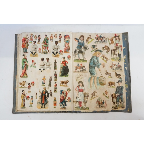 356 - A Victorian Scrap Book circa 1870 with Chromolithographic Cut outs to include Army, Children of nati... 