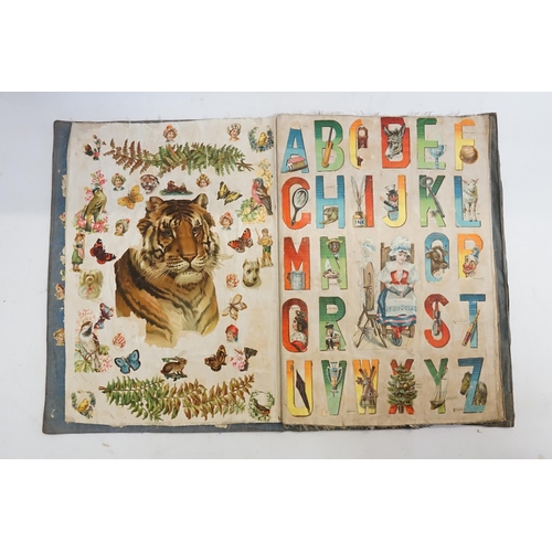 356 - A Victorian Scrap Book circa 1870 with Chromolithographic Cut outs to include Army, Children of nati... 