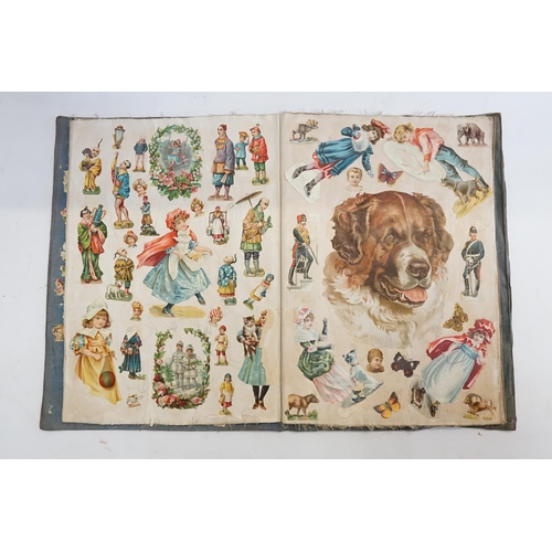 356 - A Victorian Scrap Book circa 1870 with Chromolithographic Cut outs to include Army, Children of nati... 