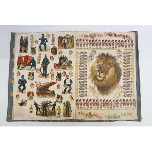 356 - A Victorian Scrap Book circa 1870 with Chromolithographic Cut outs to include Army, Children of nati... 