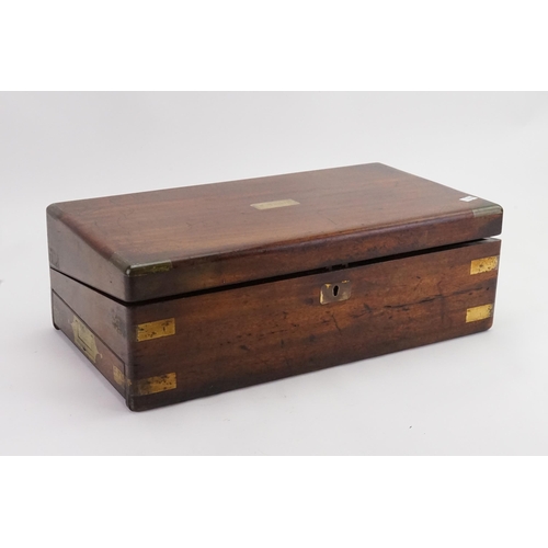 518 - A Georgian Brass mounted Writing Slope with leather interior & inscribed 