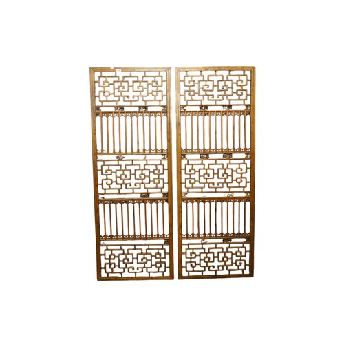 895 - A Pair of Chinese Hardwood & Pierced decorated Screens. Measuring: 60cms x 163cms.