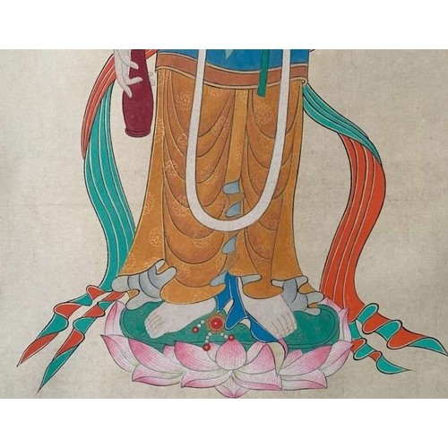 898 - A Guanyin (Avalokitesvara), Chinese ink and Water Colour on paper scroll. In the Style of Zhang Daqi... 