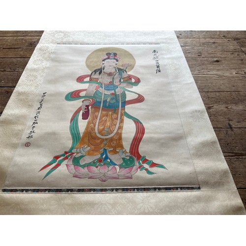 898 - A Guanyin (Avalokitesvara), Chinese ink and Water Colour on paper scroll. In the Style of Zhang Daqi... 