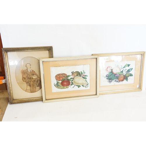 794 - A Pair of Chinese Pith Paper Water Colours of Fruit contained in Victorian Frames along with an Iris... 