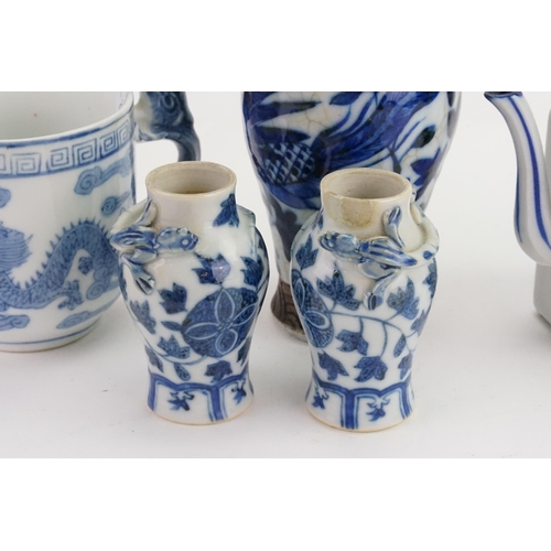 859 - A Chinese Pair of Wheel of Fortune decorated vases, one other in a crackle glaze & a Mug.