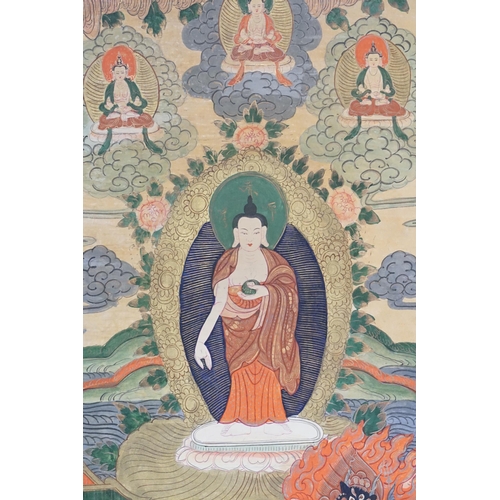 872 - Ex Collection Theophilus Peters - A Tibetan School Scroll depicting Buddah's. Measuring: 91cms x 36c... 