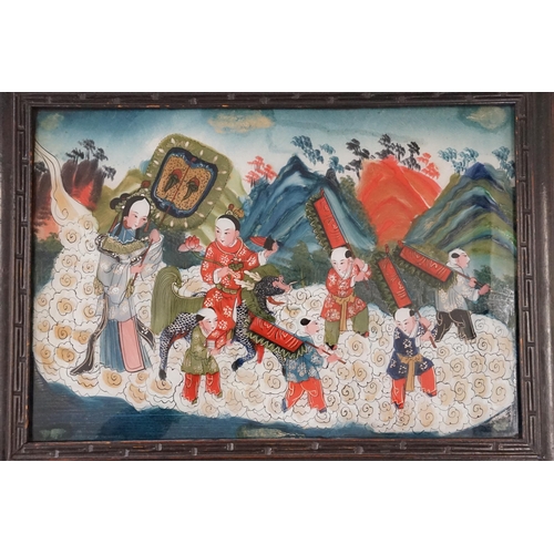 879 - Ex Collection Theophilus Peters - A Chinese Reverse Painting on Glass depicting a Chinese Parade in ... 