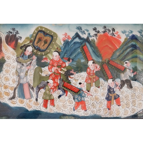 879 - Ex Collection Theophilus Peters - A Chinese Reverse Painting on Glass depicting a Chinese Parade in ... 