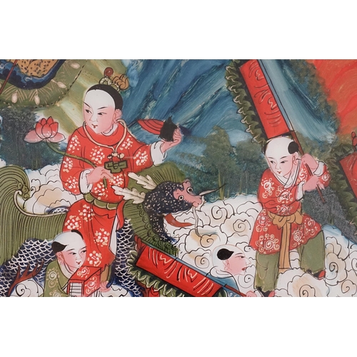 879 - Ex Collection Theophilus Peters - A Chinese Reverse Painting on Glass depicting a Chinese Parade in ... 