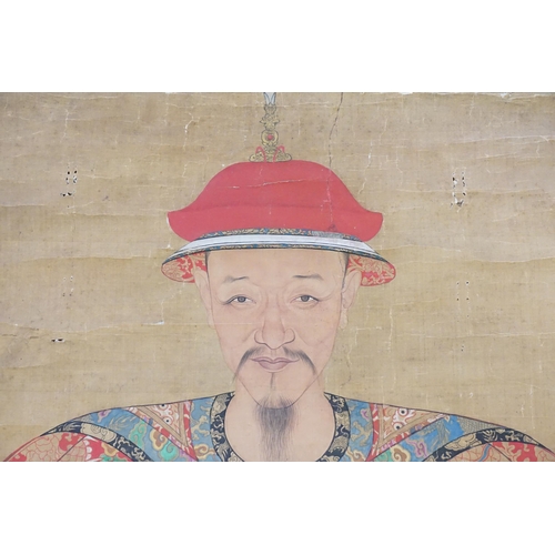 880 - Ex Collection Theophilus Peters - A Chinese Ancestor Portrait with coloured inks on silk, possibly 1... 