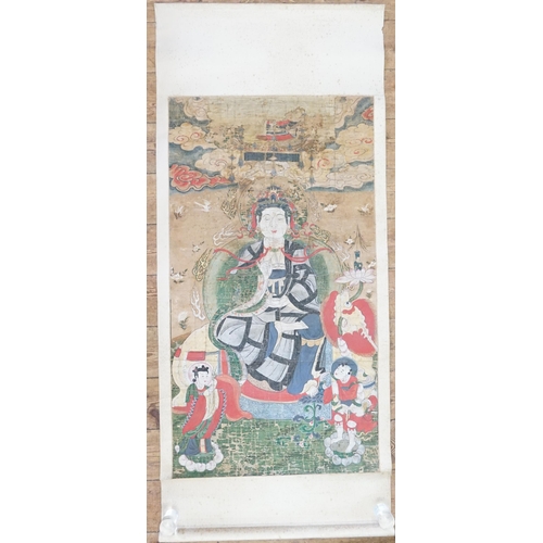 846 - Ex Collection Theophilus Peters - A Pair of Two out of the three Great Bodhisattvas Scrolls on Silk ... 