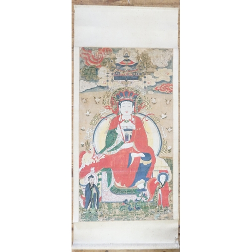 846 - Ex Collection Theophilus Peters - A Pair of Two out of the three Great Bodhisattvas Scrolls on Silk ... 