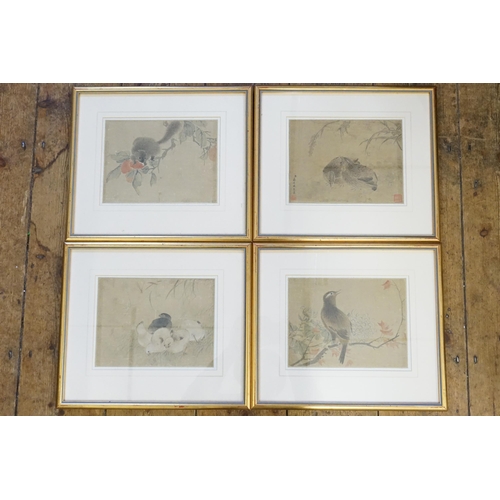 852 - Ex Collection Theophilus Peters - Four Chinese matching Animal Silk Water Colours in frames. Measuri... 