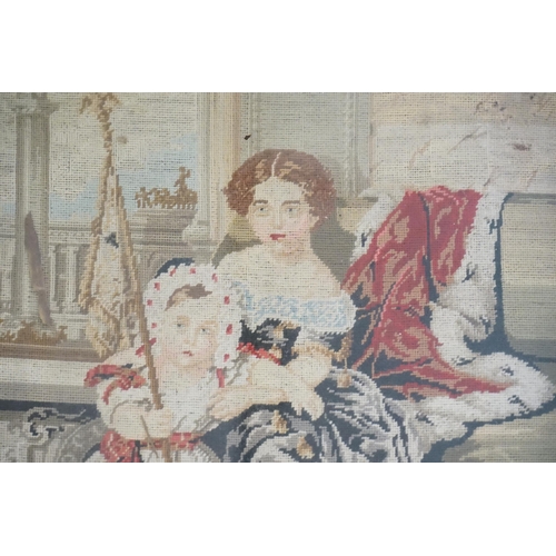 375 - A Late 19th Century Needlework Tapestry of Young Children on a Settee & a Tower in Background in a G... 