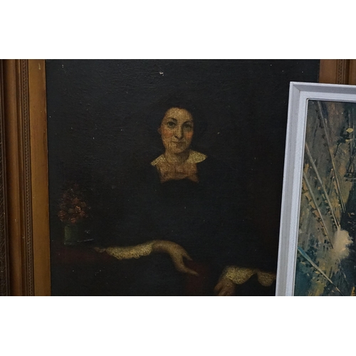 791 - A Late 19th Century Oil on Canvas Portrait of a Lady along with a print of Trains by Terence Cuneo.