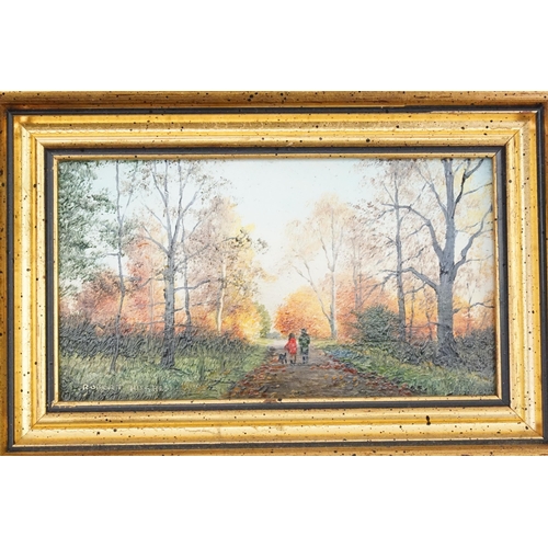 792 - A set of three Robert Hughes miniature paintings, contained in gold gilt frames. Depicting Autumn su... 