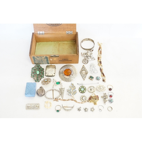 212 - A Box of Costume Jewellery along with a Silver & Marcasite Brooch, a Silver Plated Scottish Brooch, ... 