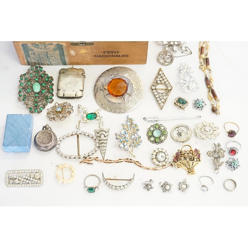 212 - A Box of Costume Jewellery along with a Silver & Marcasite Brooch, a Silver Plated Scottish Brooch, ... 