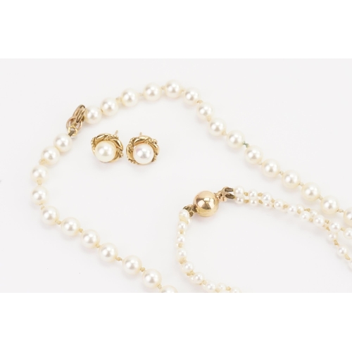 230 - A set of pearls with a 9ct gold clasp, along with another 9ct gold clasp set of pearls and 9ct gold ... 