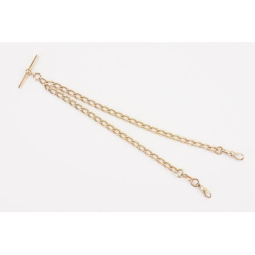 117 - A 15ct gold heavy albert chain, with a 15ct gold T bar & two 15ct clasps. Each link is marked 15ct.6... 