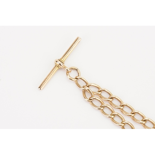 117 - A 15ct gold heavy albert chain, with a 15ct gold T bar & two 15ct clasps. Each link is marked 15ct.6... 