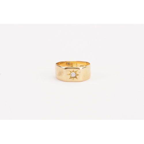 158 - A 18ct gold and diamond set gypsy ring. Diamond approx 0.1ct. Weight 6.9g. Size T.