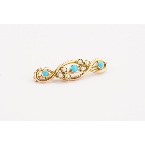 95 - A 15ct turquoise and seed pear set brooch. Weight 5.6g.