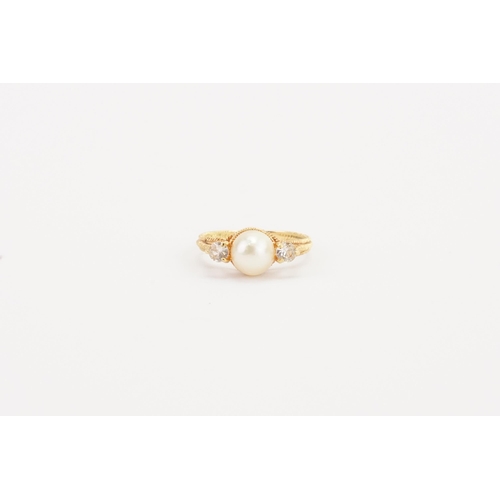 78 - A 18ct gold pearl & past set ring. Weight 3.1g. Size Q.