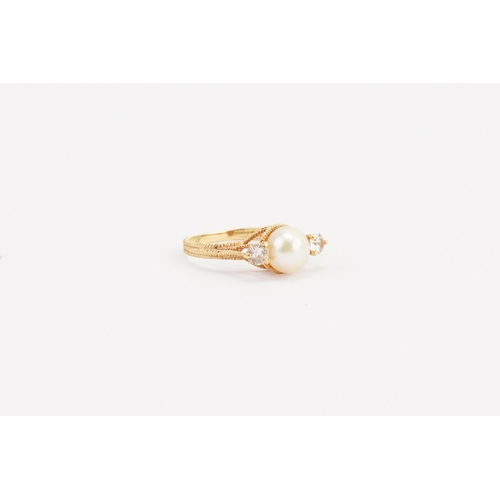 78 - A 18ct gold pearl & past set ring. Weight 3.1g. Size Q.