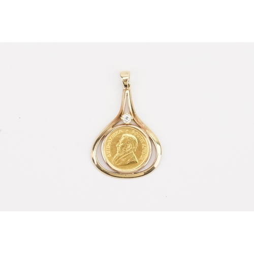 153 - A South African Krugerrand 1984 1/10oz. Mounted as a 9ct gold pendant set with a 0.15ct diamond. Wei... 