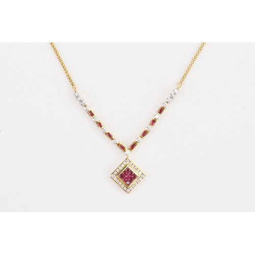 154 - A 18k gold diamond and ruby set necklace, with Wang Talang certificate. Total of approximately 2.18c... 