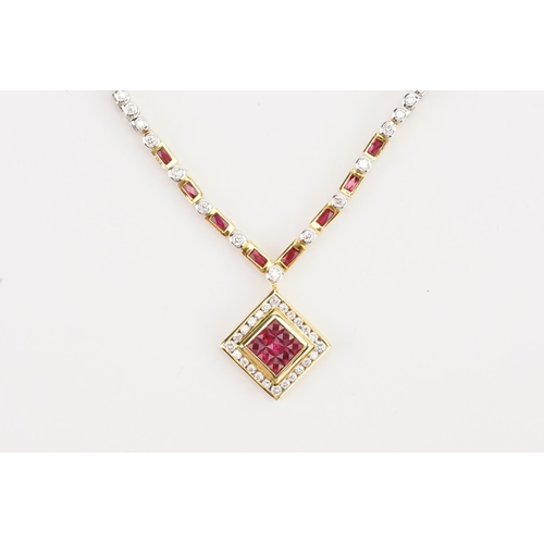 154 - A 18k gold diamond and ruby set necklace, with Wang Talang certificate. Total of approximately 2.18c... 