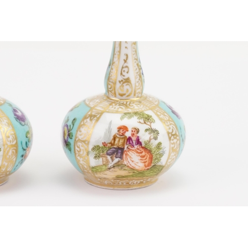 187 - A miniature pair of 19th century Augustus Rex Meissen design stem vases. Height 7.5cm.