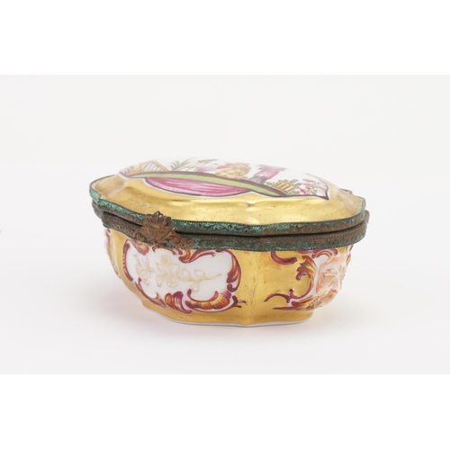 188 - A 19th century Napoles porcelain brass mounted gold gilt floral Meissen design snuff box. Decorated ... 