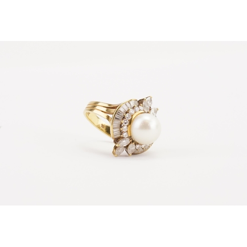 155 - A stunning 18ct gold pearl and diamond set ring, set with a pearl approximately 10.2mm. Set with 6 m... 