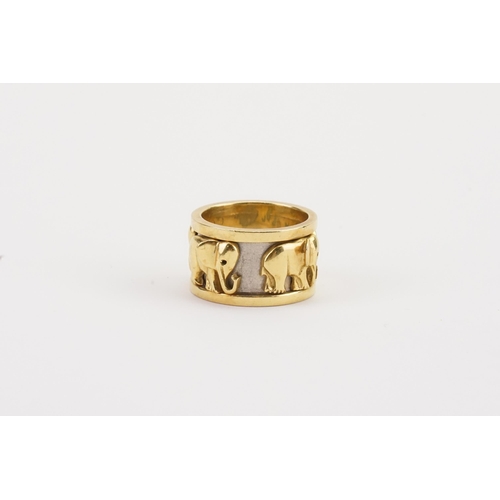 156 - A high carat gold elephant designed thick band. Weight 18.5g. Size R.