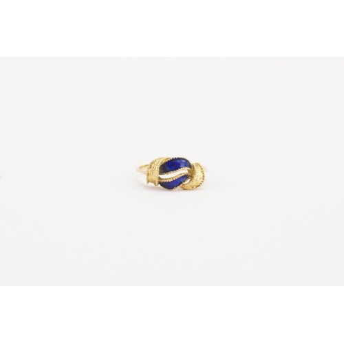 91 - A high carat gold blue enamelled set ring. Weight 2.4g. Size L.