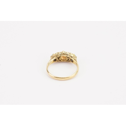 90 - A 18ct gold opal and diamond set ring. Set with three opals and six diamonds. Weight 4.2g. Size P. T... 