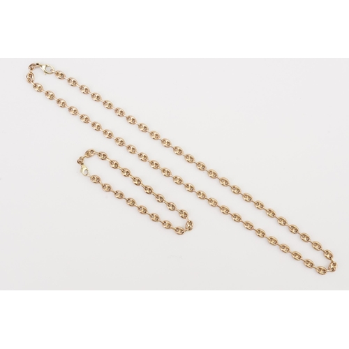 100 - A 9ct gold Hermes style set, consisting of a 9ct gold bracelet and necklace. Bracelet length 20cm. N... 